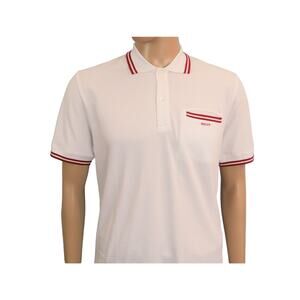 BALLY WHITE COTTON  WEB COLLAR POCKET BUTTON RED LOGO POLO T SHIRT 52 42